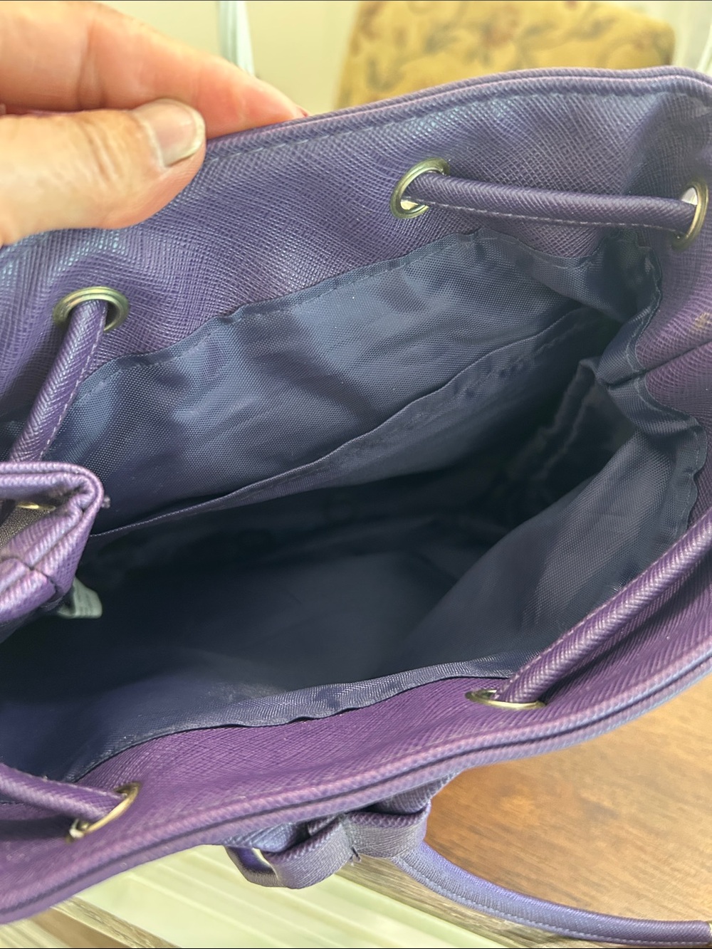 MONAT Purple Mini Backpack with Drawstring Flap - Picture 3 of 7